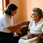 Home 15 치매관리사 자격증 취득 후 커리어 방향 - **Prompt:** A heartwarming scene of an empathetic female caregiver, approximately 45 years old with ...