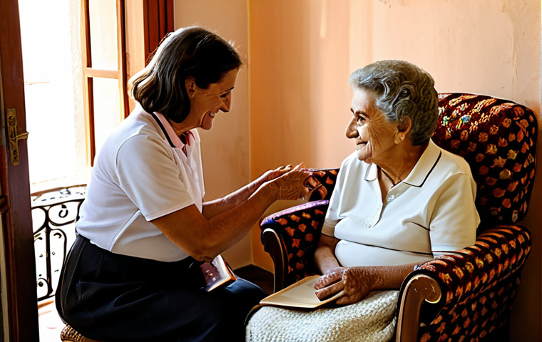 치매관리사 자격증 취득 후 커리어 방향 - **Prompt:** A heartwarming scene of an empathetic female caregiver, approximately 45 years old with ...