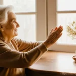 Home 13 치매관리사와 지역사회 지원 사례 - **Prompt:** A heartwarming and supportive scene inside a bright, clean, and moderately decorated hom...