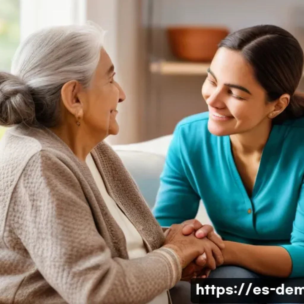 치매관리사 직업으로서의 안정성 - A compassionate professional caregiver, wearing modest and neat clothing, attentively assisting an e...