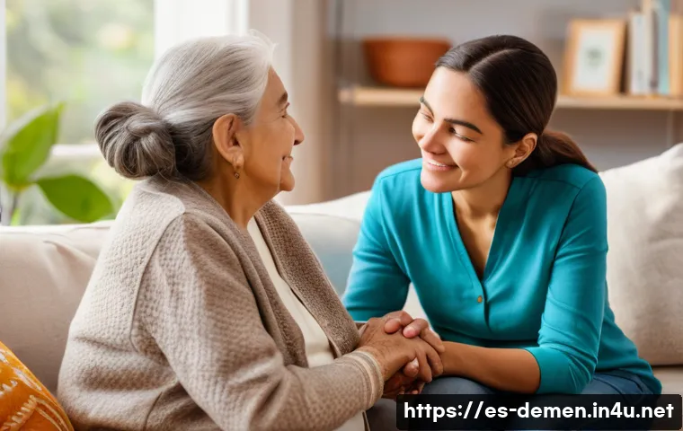 치매관리사 직업으로서의 안정성 - A compassionate professional caregiver, wearing modest and neat clothing, attentively assisting an e...